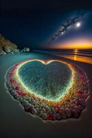 heart made out of stones on a beach. . photo