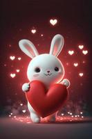 white rabbit holding a red heart in its paws photo