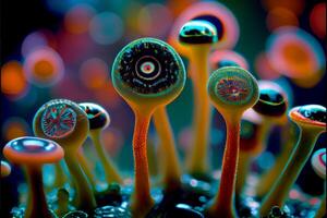 close up of a group of mushrooms. . photo