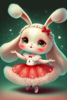 cartoon bunny dressed in a red tutu skirt. . photo