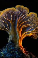 close up of a mushroom on a rock. . photo