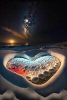 heart in the snow with a full moon in the background. . photo