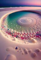 circular pool in the middle of a sandy beach. . photo