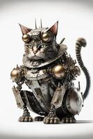 cat in a mechanical suit with green eyes. . photo