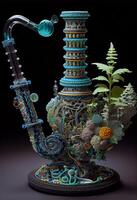 close up of a vase with a musical instrument. . photo