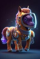 close up of a horse wearing a space suit. . photo