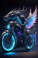 close up of a motorcycle with a dragon on it. . photo