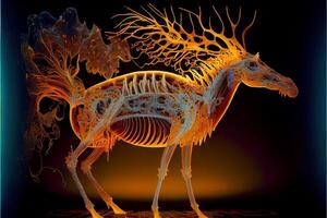 close up of a skeleton of a horse. . photo