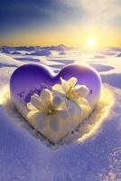 heart shaped object sitting in the snow. . photo