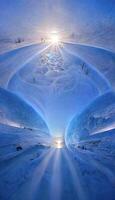 the sun shines brightly over a snowy landscape. . photo