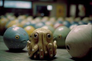 group of figurines sitting on top of a table. . photo