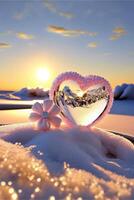 heart shaped object sitting on top of a snow covered ground. . photo