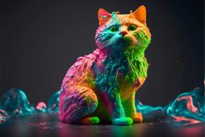 colorful cat sitting on top of a table. . photo