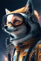 fox wearing a space suit and goggles. . photo