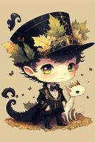 drawing of a boy in a top hat with a cat. . photo