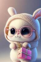 white bunny with pink glasses and a pink purse. . photo