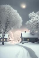 negro y blanco foto de un casa en el nieve. generativo ai.