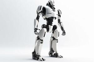 robot hombre en lleno tamaño. blanco antecedentes. generativo ai foto