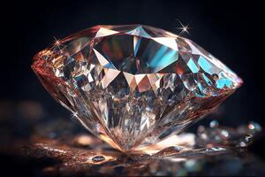 A diamond, a sparkling stone on a dark background. photo