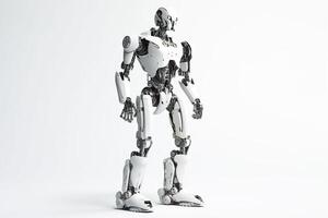 Robot man in full size. White background. photo