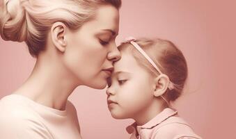 Family Portrait of a smiling mother with her daughter in pink in the studio. photo