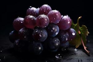 oscuro rojo uvas, manojo de uvas cubierto con agua gotas. uva antecedentes. generativo ai foto