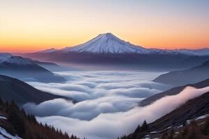 Mountain landscape, Dawn in the mountains above the clouds. photo