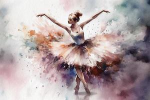 Ballerina dance painted in watercolor on textured paper. Digital watercolor painting photo