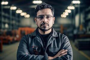 retrato de un de edad mediana hombre, un empresario a trabajar. mirando a el cámara. generativo ai foto