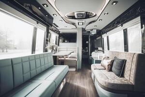 Luxe interior, business bus for traveling with family and business. photo