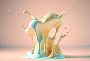 A splash of colored thick liquid, cream, milkshake, ice cream. Abstract pastel background. 3D rendering. . photo