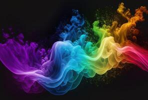 Bubbles of multicolored neon smoke, ink. An explosion, a burst of holi paint. Abstract psychedelic black dark background. 3D rendering. . photo