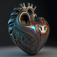 Abstract metal heart with Maori pattern. 3d rendering. . photo