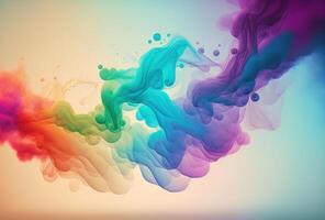 Clubs of multicolored neon smoke, ink. An explosion, a burst of holi paint. Abstract psychedelic pastel light background. 3D rendering. . photo