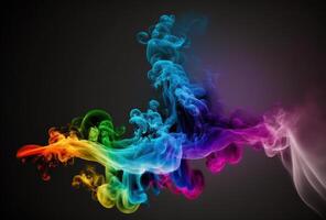 Bubbles of multicolored neon smoke, ink. An explosion, a burst of holi paint. Abstract psychedelic black dark background. 3D rendering. . photo