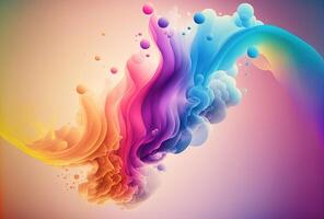 Clubs of multicolored neon smoke, ink. An explosion, a burst of holi paint. Abstract psychedelic pastel light background. 3D rendering. . photo