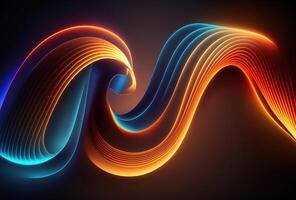 Neon colored waves on a dark background. Abstract glowing spectrum lines. Psychedelic aesthetic. 3D rendering. . photo