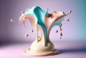 un chapoteo de de colores grueso líquido, crema, batido, hielo crema. resumen pastel antecedentes. 3d representación. ai generado. foto