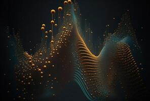 Visualization of big data movement. Colored dots and lines on a black background. . Futuristic cyber technology, singularity. Abstract dark background. 3D rendering. photo