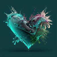 Abstract composition. Liquid heart, multicolored splashes. 3D rendering. . photo