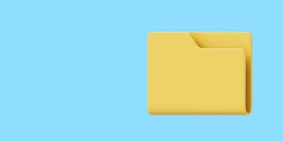 Yellow empty computer folder, side view. 3d rendering. Icon on blue background, space for text. photo