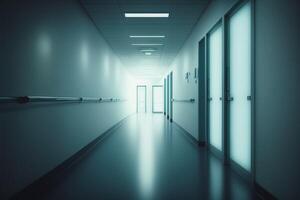 The long corridor of the hospital. Modern interior blurred background. . photo