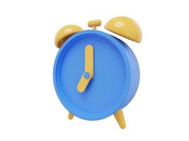 Minimal blue cartoon alarm clock, side view. 3D rendering. Icon on white background. photo