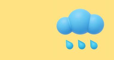 azul dibujos animados nube con lluvia. 3d representación. icono en amarillo fondo, espacio para texto. foto