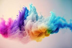 Clubs of multicolored neon smoke, ink. An explosion, a burst of holi paint. Abstract psychedelic pastel light background. 3D rendering. . photo