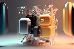 Luxurious abstract background. Simple glass figures. Frozen multicolored liquid. Gradient light. 3D rendering. . photo