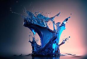 un vaso con un chapoteo de de colores transparente líquido. un explosión de agua gotas en un resumen degradado antecedentes. 3d representación. ai generado. foto
