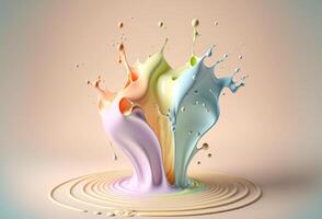 A splash of colored thick liquid, cream, milkshake, ice cream. Abstract pastel background. 3D rendering. . photo