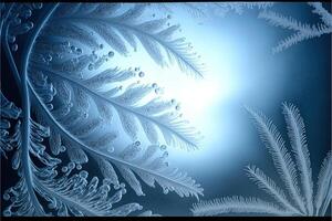 Frozen pattern on the window. Frosted glass in amazing elements. Winter crystal background texture. 3D render. . photo