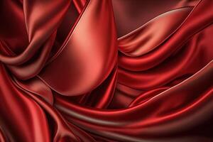 Abstract background, red satin silk fabric, Luxurious elegant waves, folds texture fabric. . photo